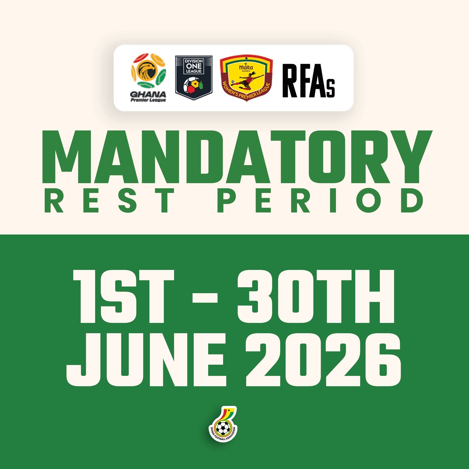 GFA sets mandatory rest period for Clubs