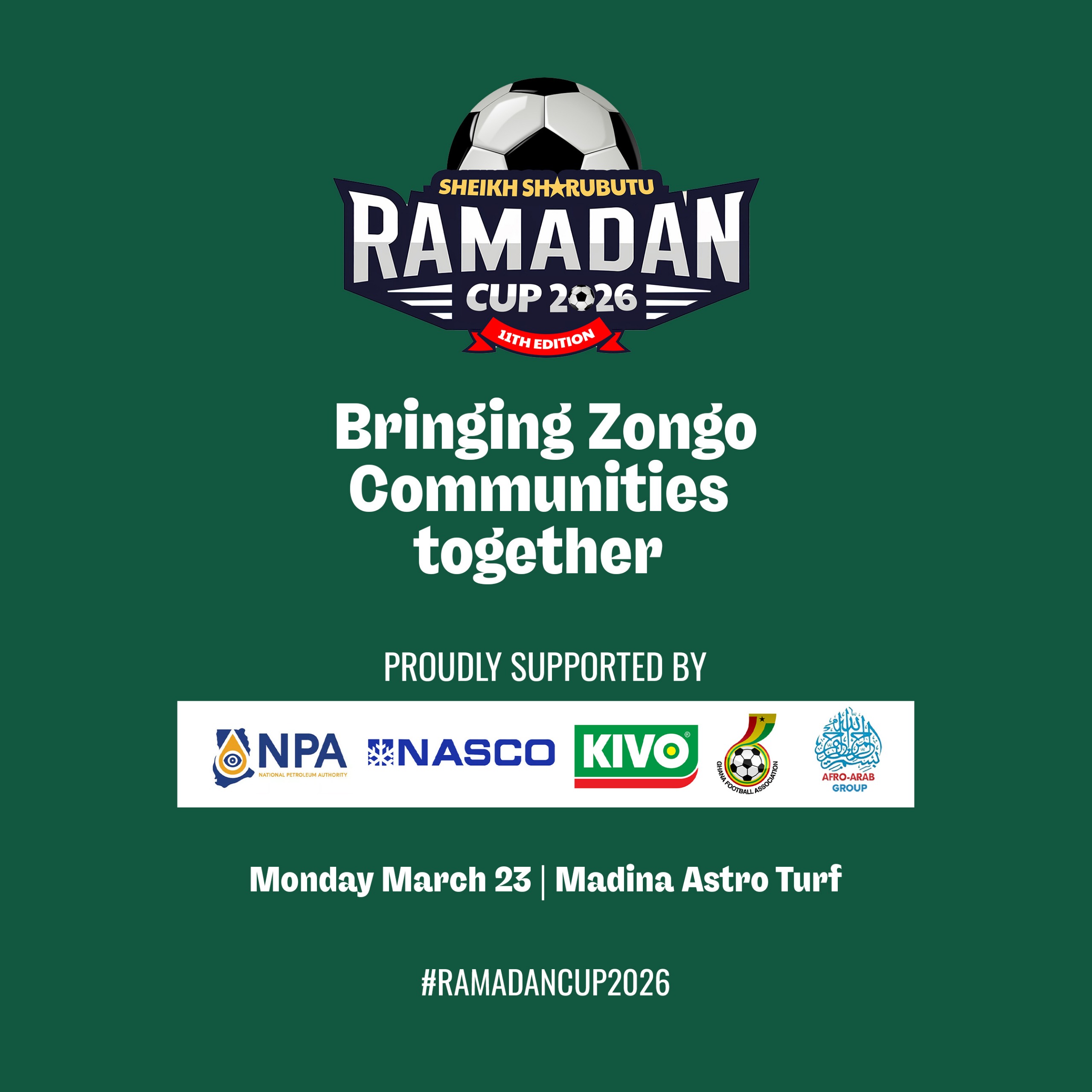 11th edition of Sheikh Sharubutu Ramadan Cup set for Monday March 23 at Madina Astro turf