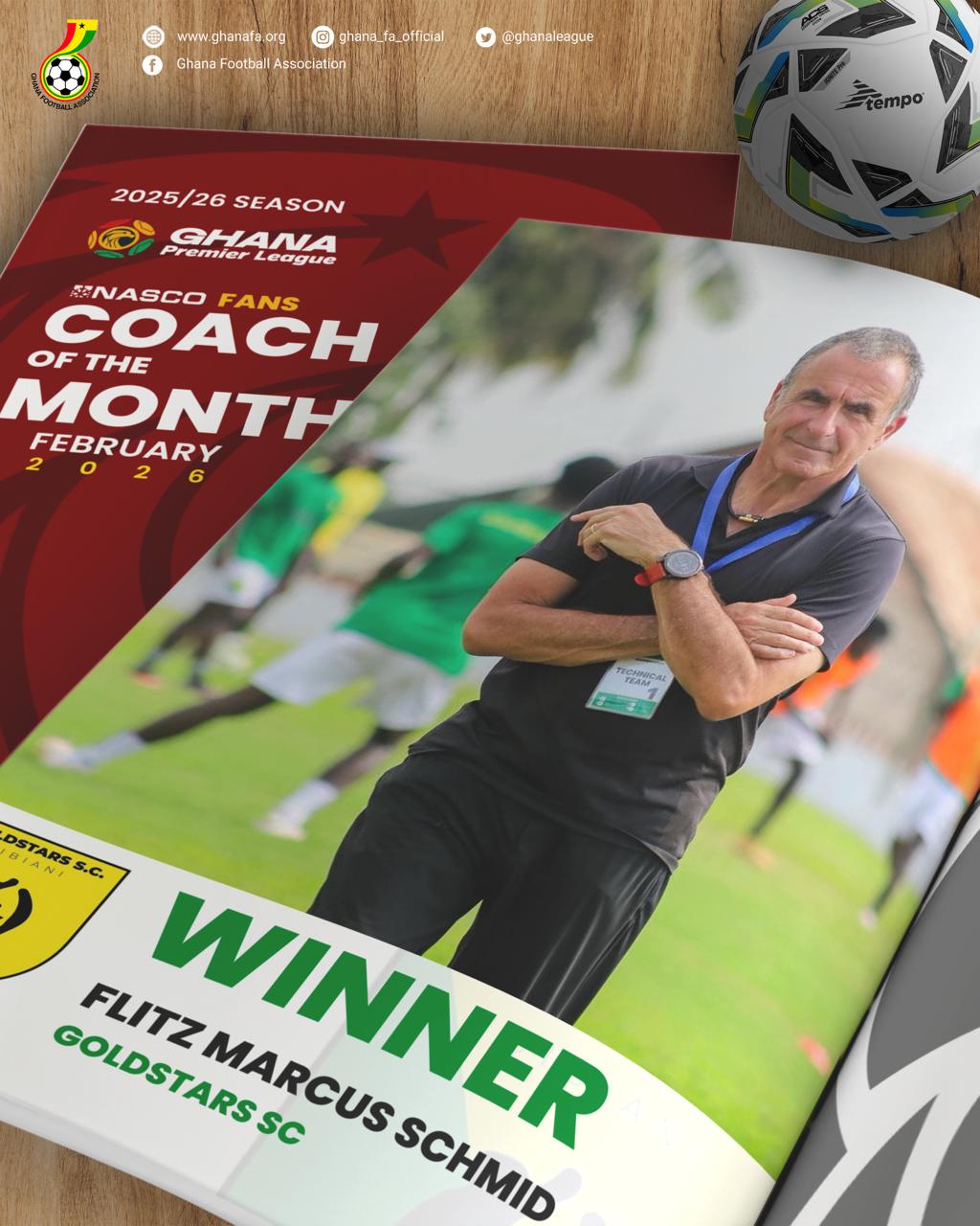 Flitz Marcus Schmid wins Ghana Premier League NASCO February Coach of the Month