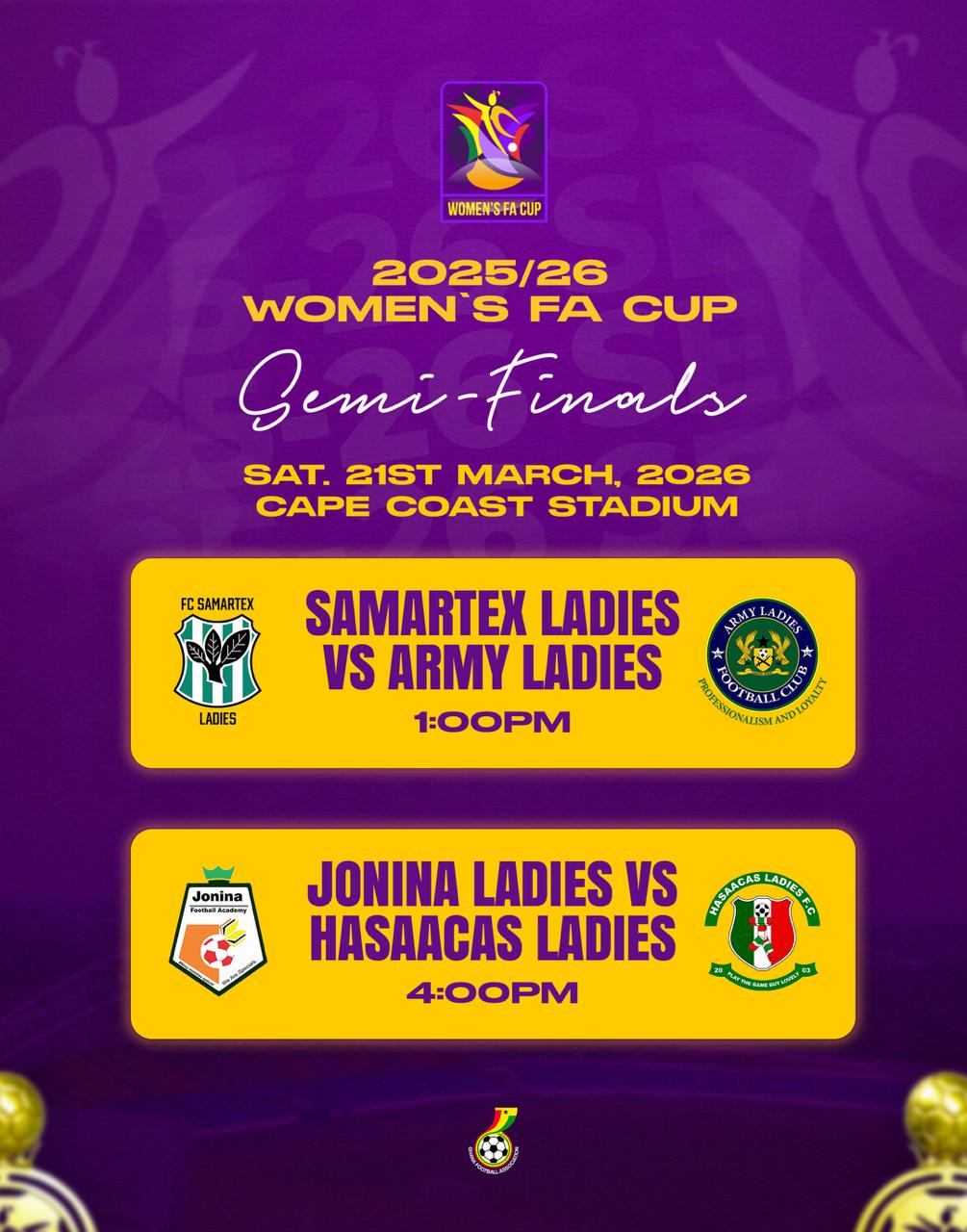 2025/26 Women's FA Cup glory at stake in Cape Coast this Saturday