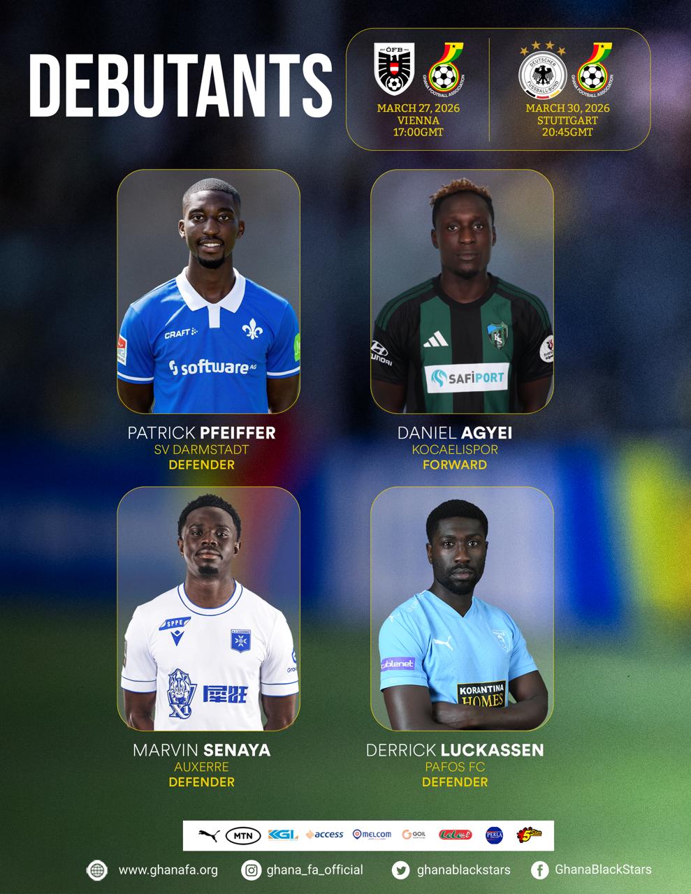 Derrick Luckassen, Marvin Senaya, Daniel Agyei, Patrick Pfeiffer earn Black Stars debut Call-ups