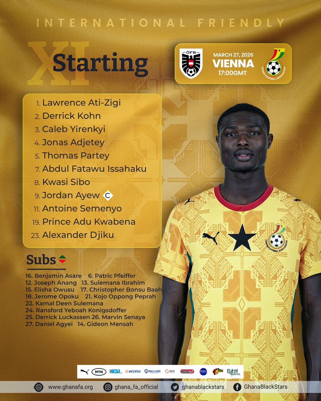 Ati-Zigi, Partey, Semenyo and Ayew lead Ghana's charge against Austria