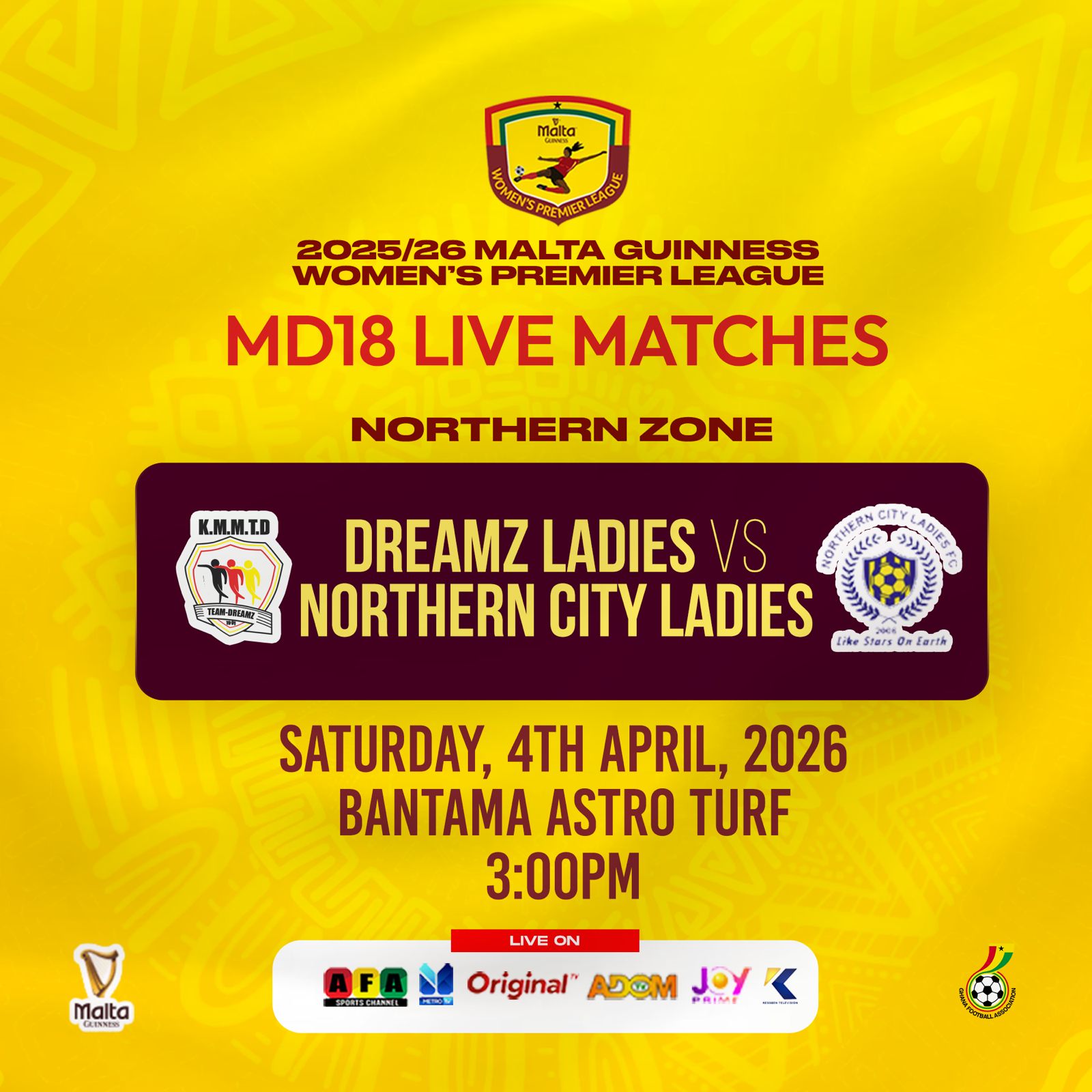 Malta Guinness Women’s Premier League: Dreamz Ladies vs. Northern City Ladies Live on TV