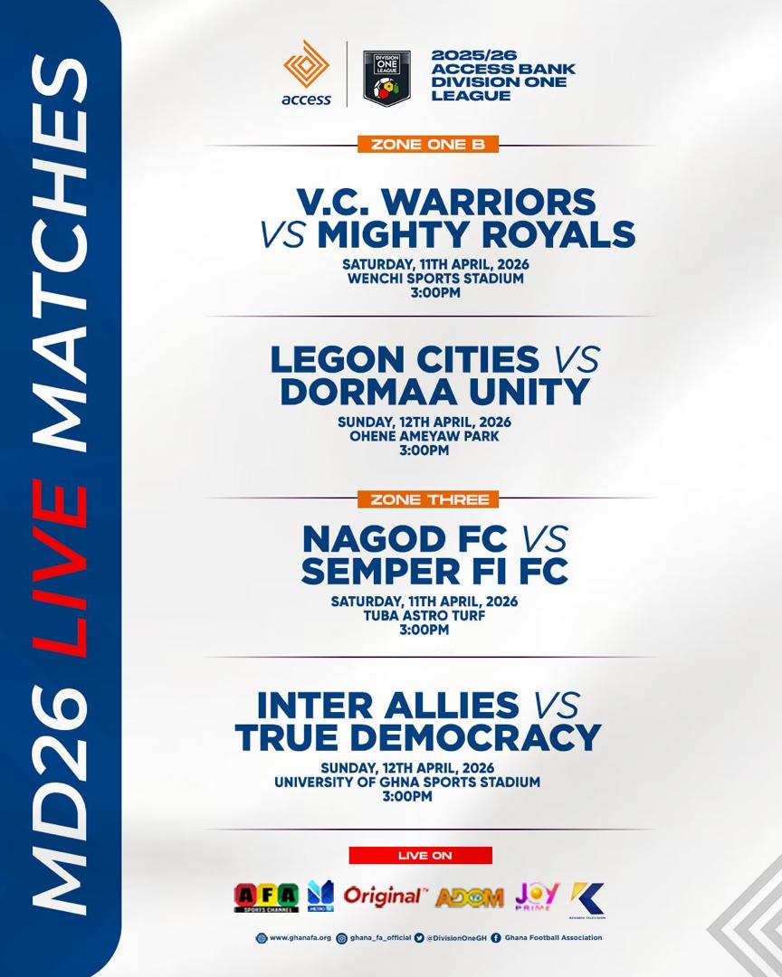 Four thrilling Access Bank Division One League encounters to broadcast live this weekend