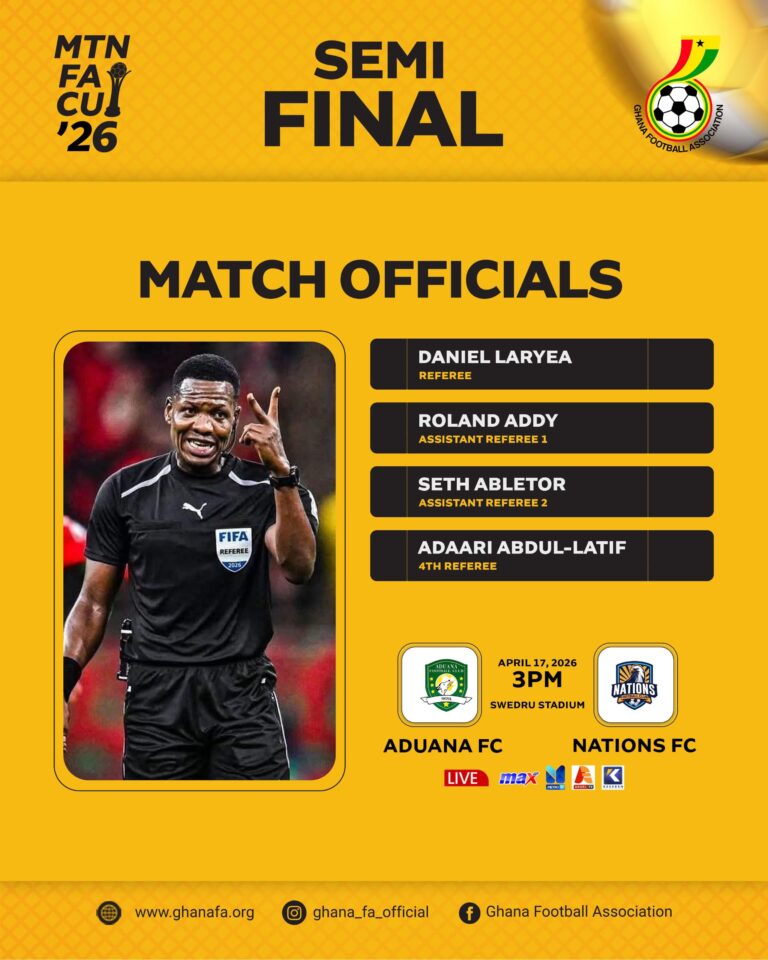 Daniel Laryea leads officiating team for Aduana-Nations MTN FA Cup Semis