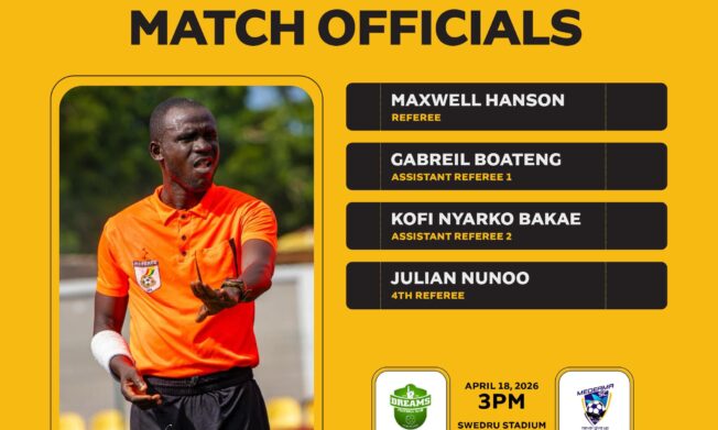 Maxwell Hanson appointed centre referee for Saturday’s Dreams FC vs Medeama SC MTN FA Cup clash
