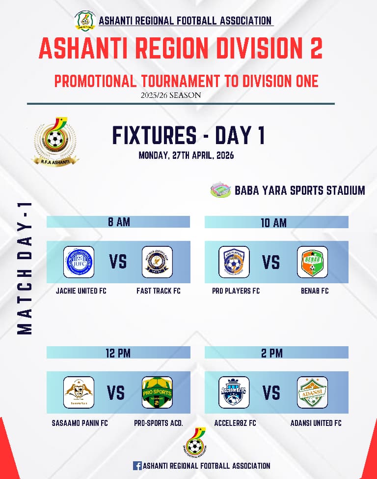Ashanti Regional Division Two Middle League Fixtures Announced