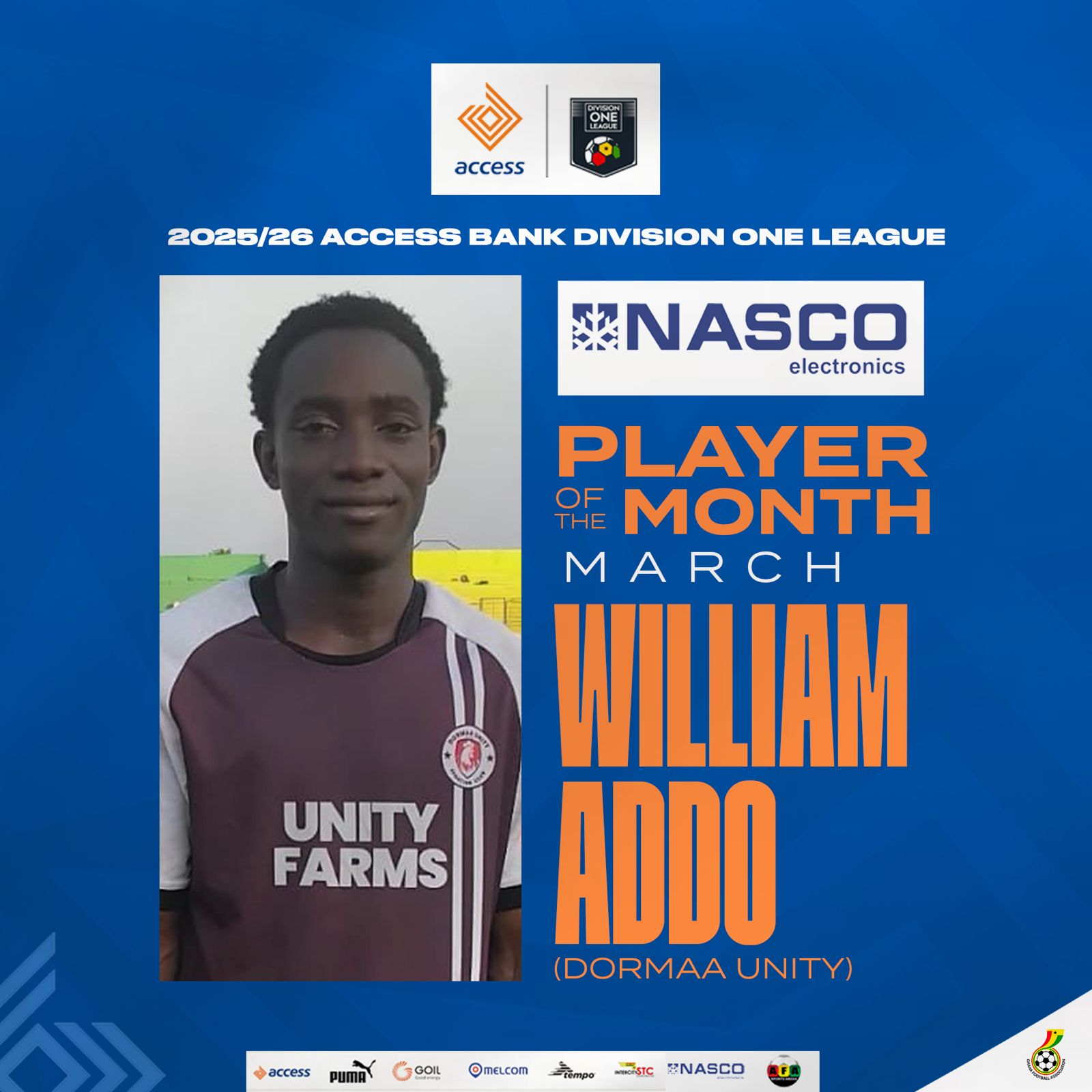 Dormaa Unity FC forward William Addo named NASCO player of the month for March