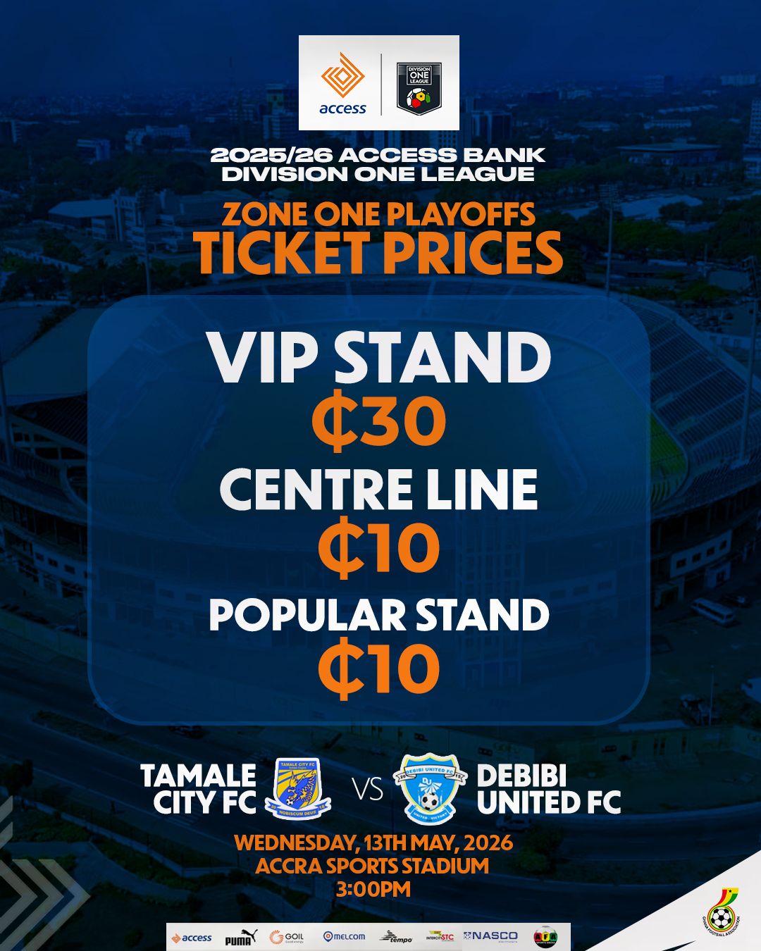 Tamale City, Debibi United set for promotion playoff as ticket prices are announced