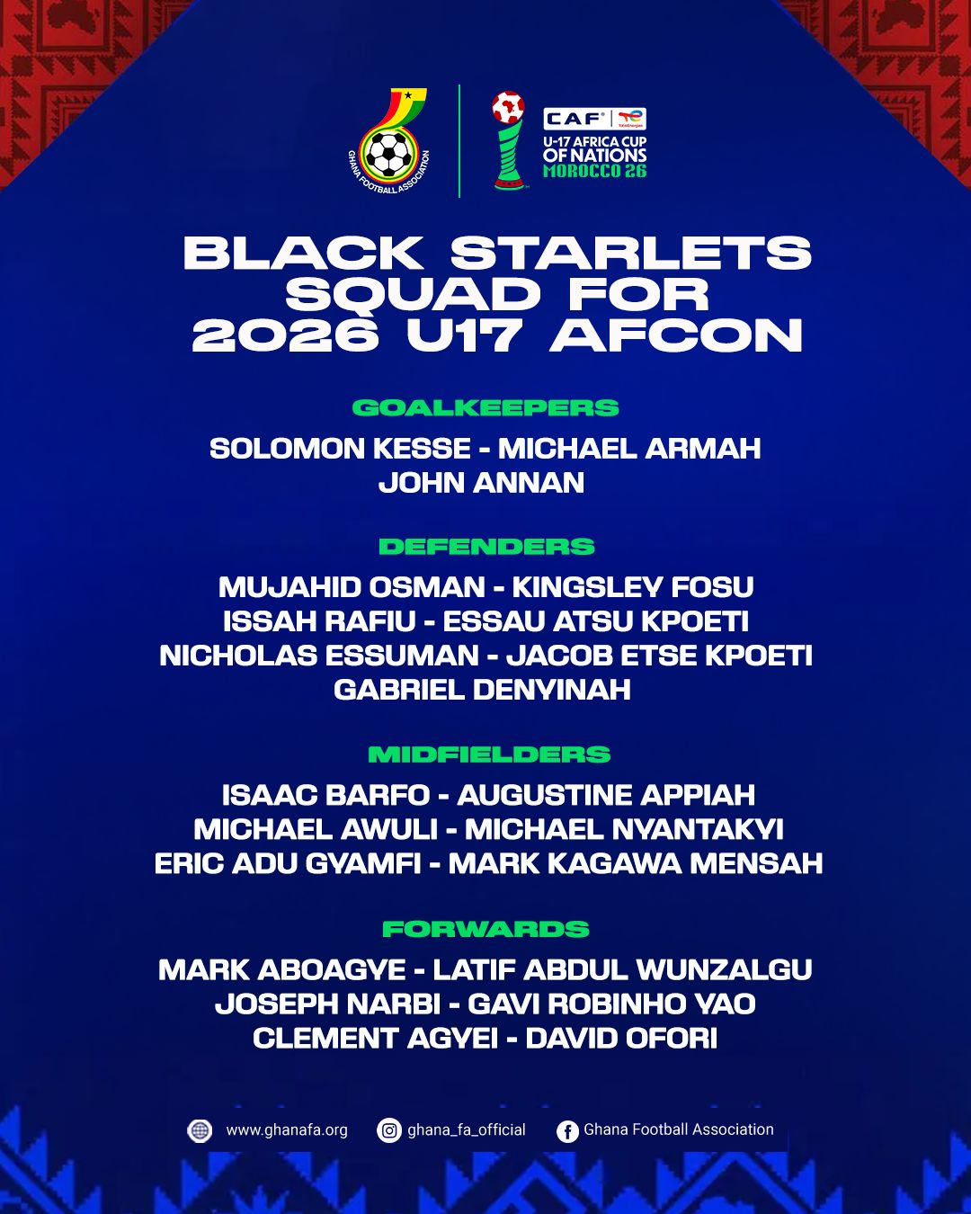Dr. Ogum Names Black Starlets Squad for 2026 U-17 AFCON