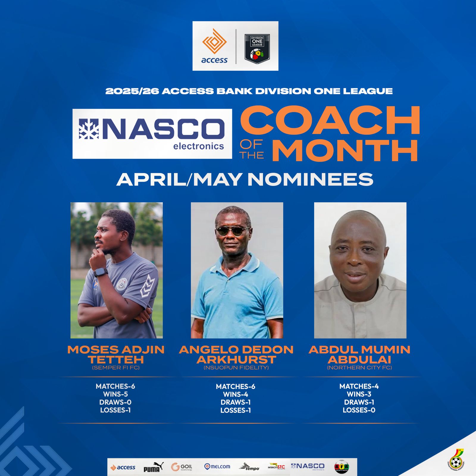Three coaches nominated for NASCO coach of the month – April/May