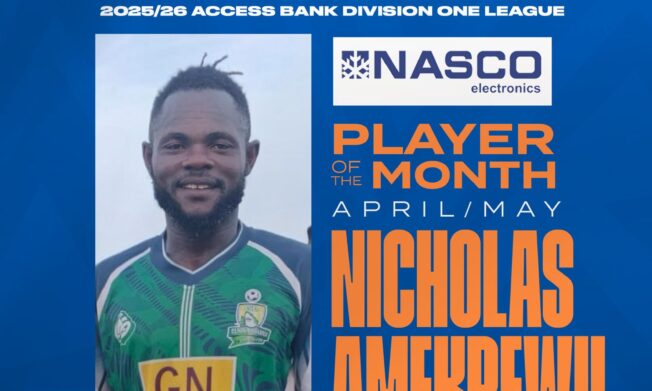 Nicholas Amekpewu named NASCO Access Bank Division One League player of the month for April/May