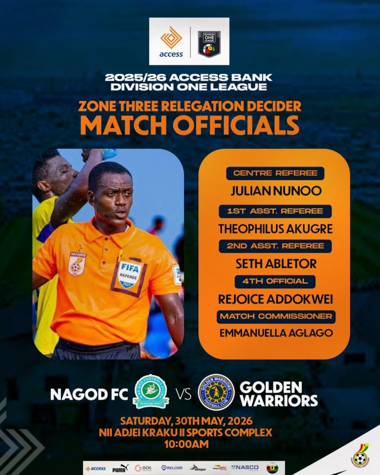 FIFA Referee Julian Nunoo to handle NA GOD vs Golden Warriors relegation playoff