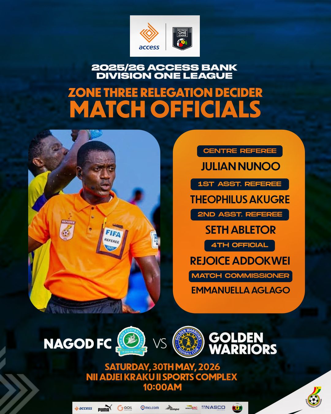 FIFA Referee Julian Nunoo to handle NA GOD vs Golden Warriors relegation playoff