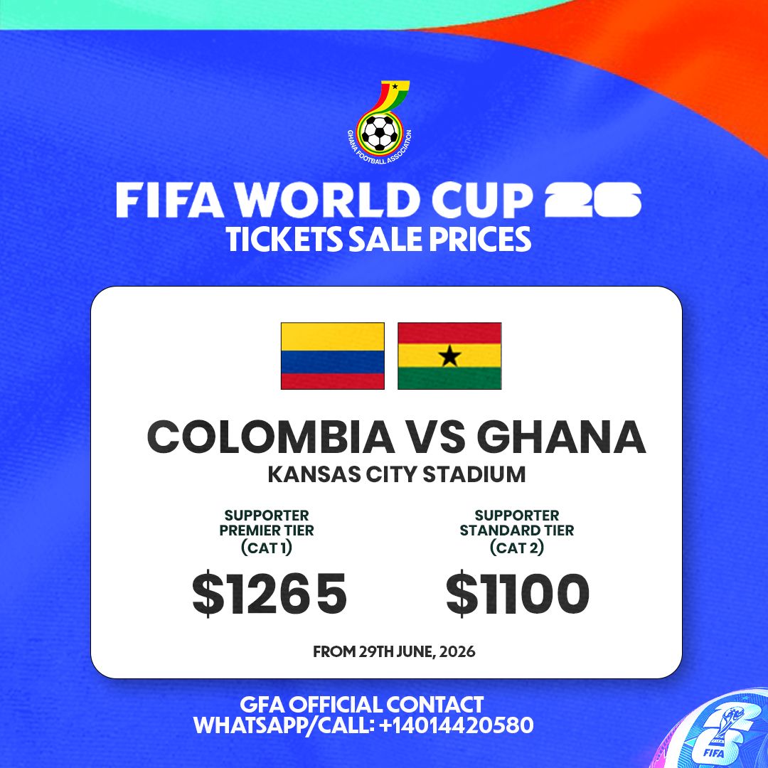 Ticket prices released for Colombia vs Ghana Round of 32 clash in Kansas City