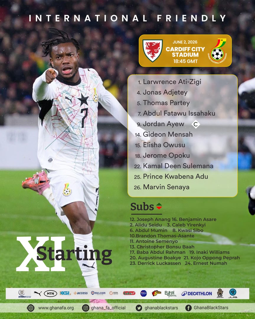 Ati-Zigi starts; Ayew leads attack as Ghana face Wales in Cardiff