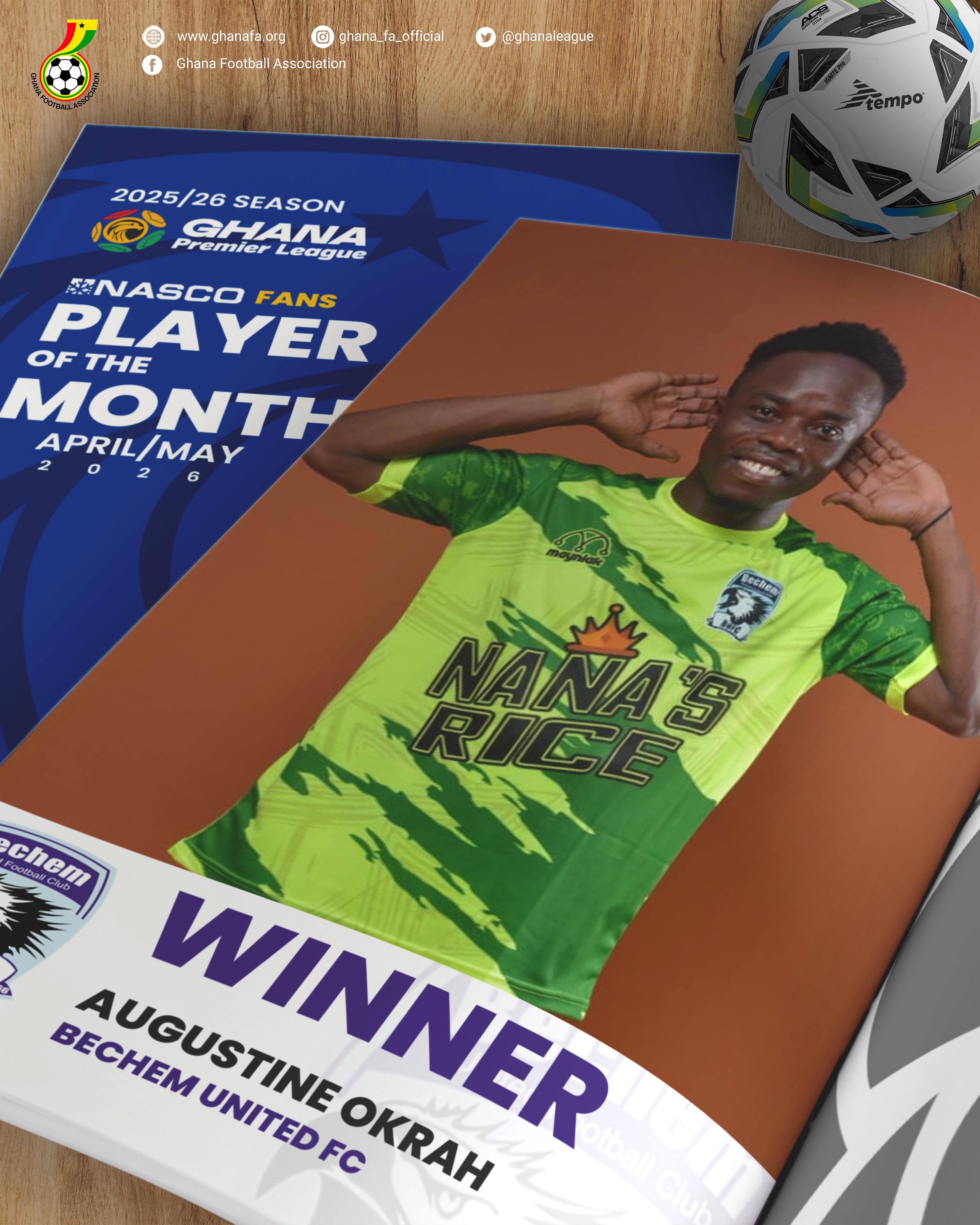 Augustine Okrah named NASCO Ghana Premier League player of the month for April/May