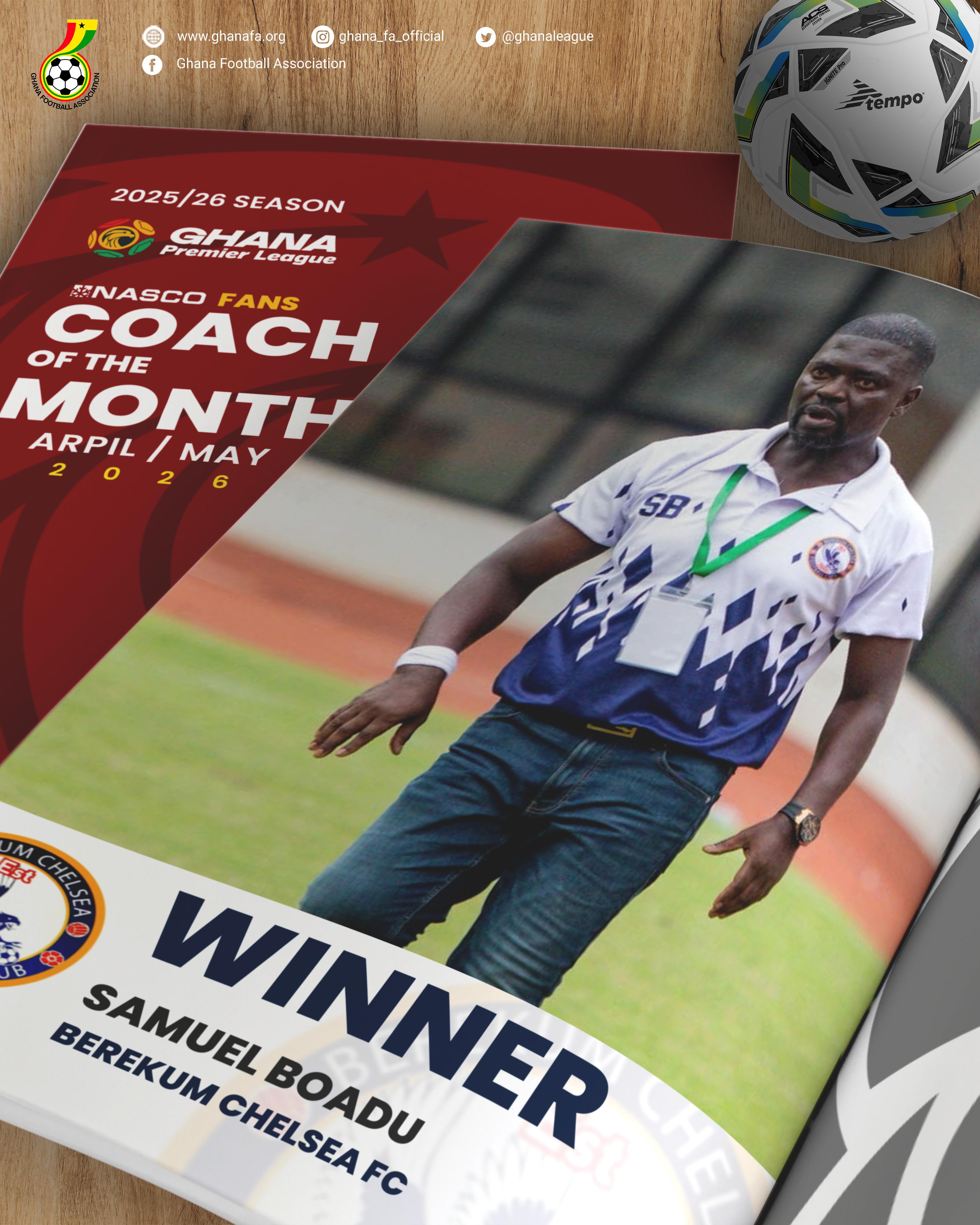 Samuel Boadu crowned NASCO Ghana Premier League coach of the month for April/May