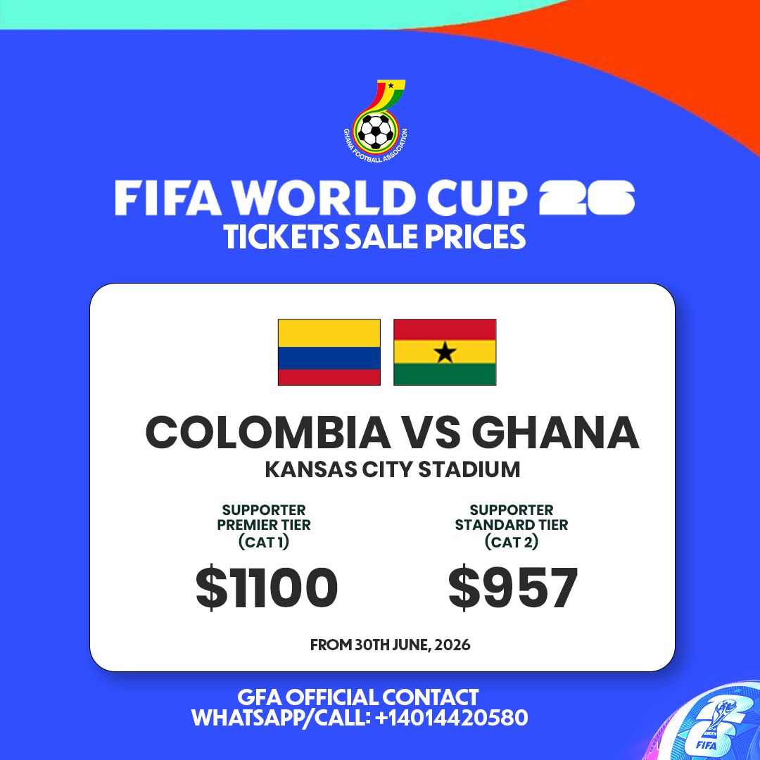 Ticket prices released for Colombia vs Ghana Round of 32 clash in Kansas City