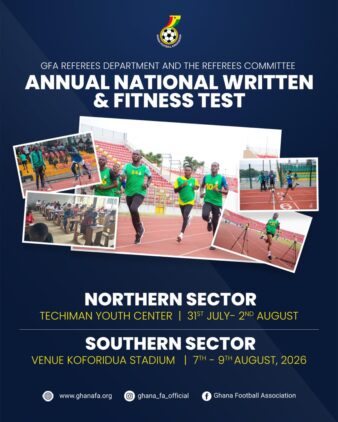 https://www.ghanafa.org/referees-annual-national-written-and-fitness-tests-scheduled-for-techiman-and-koforidua