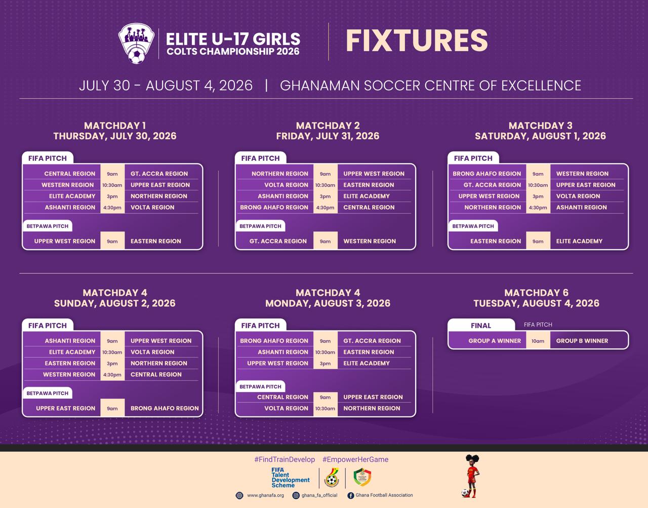 Elite U-17 Girls Colts Championship 2026 fixtures released