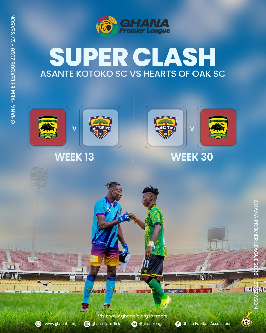 Super Clash dates confirmed: Kotoko and Hearts set for two titanic showdowns in 2026/27 Premier League
