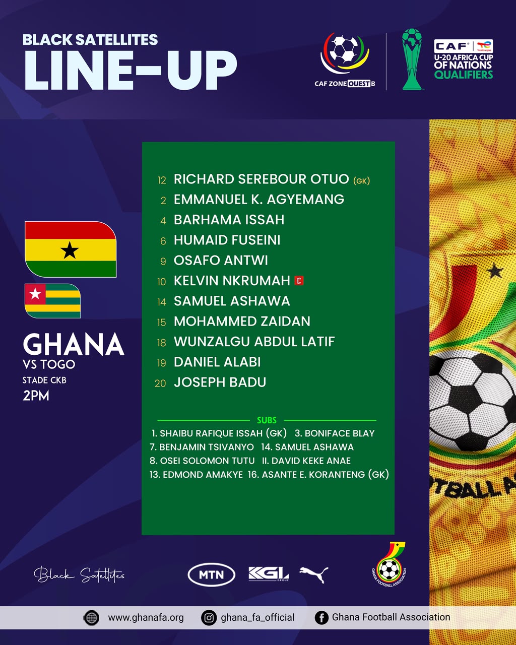 WAFU B U20: Maxwell Konadu makes changes as Black Satellites target vital victory against Togo