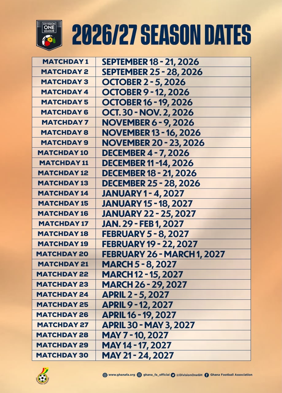 2026/27 Division One League Season Dates announced