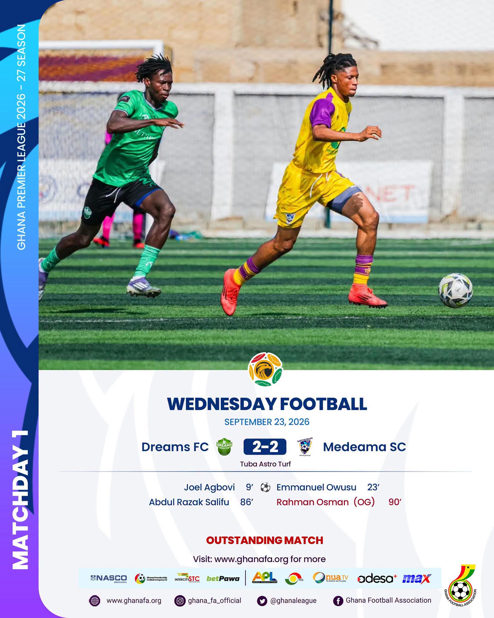 Premier League: Dreams denied first win as Medeama snatch dramatic late draw