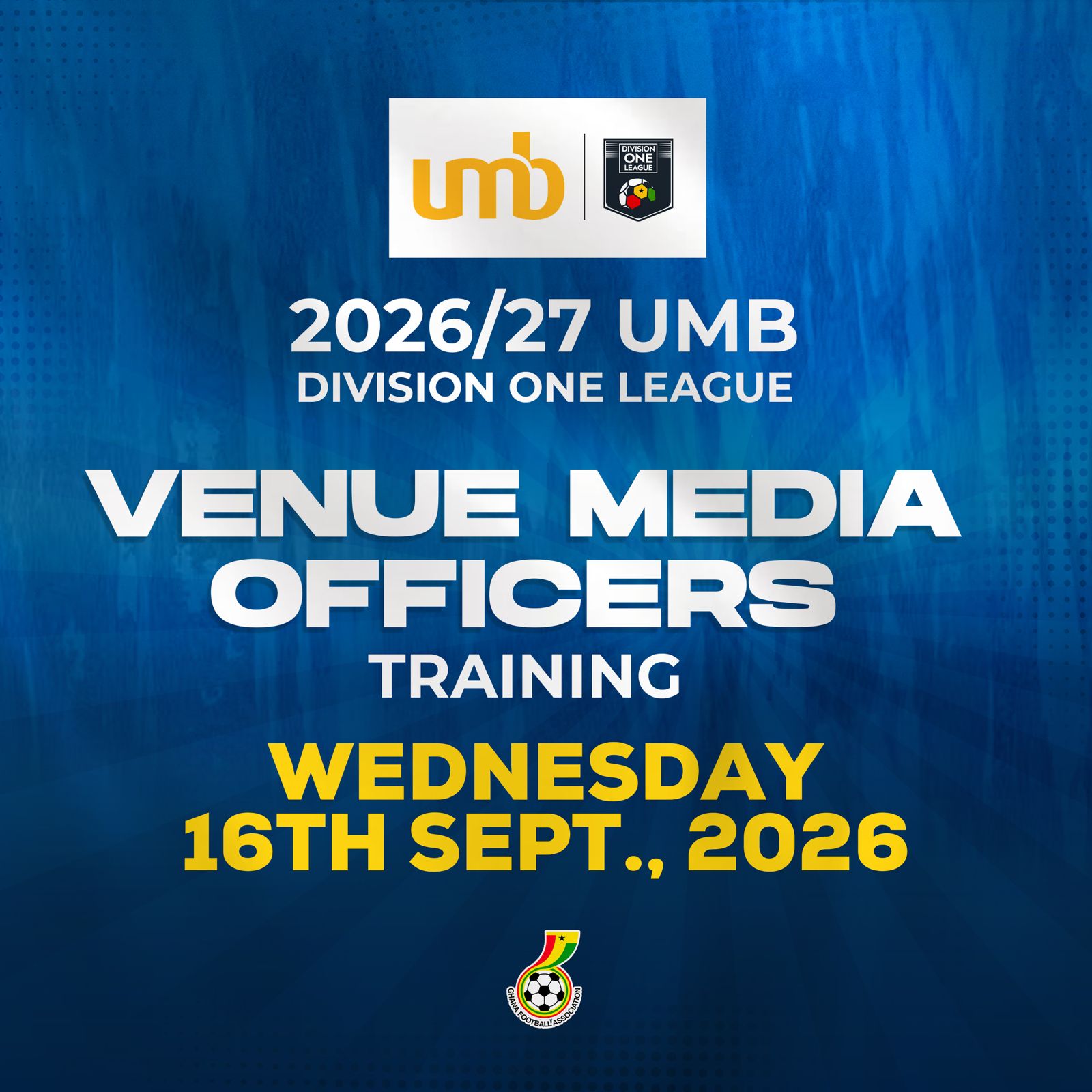 UMB Division One League Venue Media Officers to train on Wednesday ahead of 2026/27 season