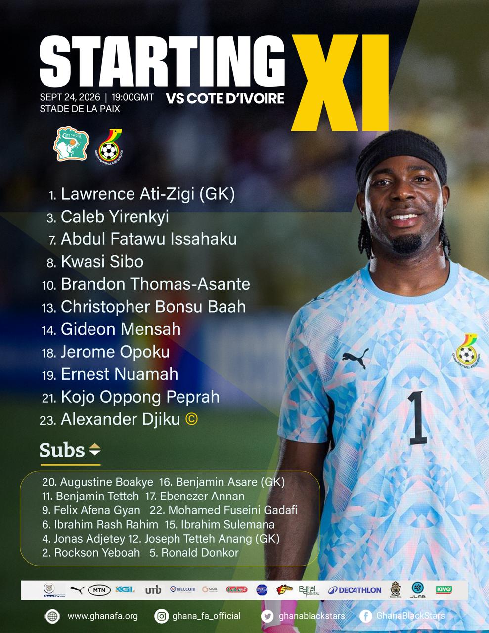Queiroz names Bonsu Baah, Oppong Peprah and Thomas-Asante in starting line-up for Cote d'Ivoire clash