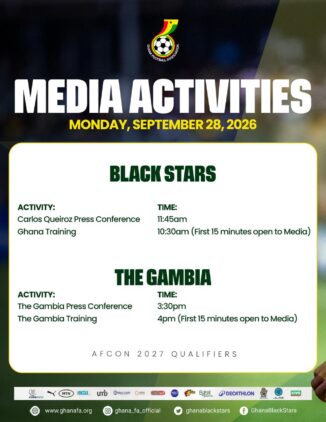 https://www.ghanafa.org/black-stars-the-gambia-to-hold-press-conferences-and-training-ahead-of-afcon-2027-qualifier
