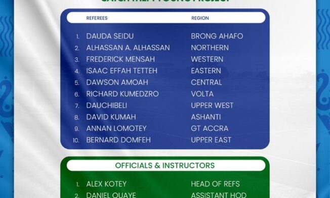 GFA selects 10 Catch Them Young Referees for 2026 KGL Foundation U-17 Colts Championship