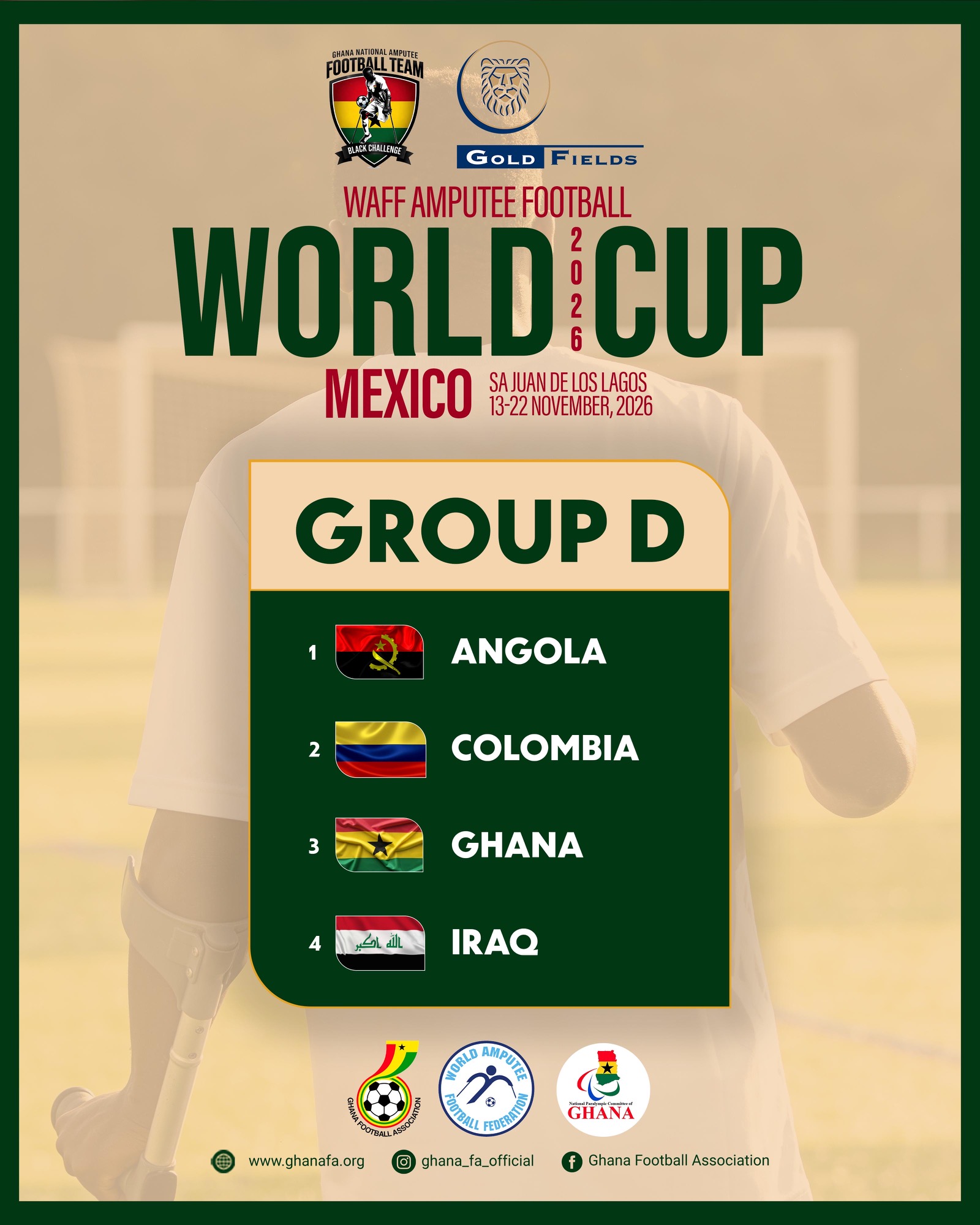 Ghana's Black Challenge drawn in Group D for 2026 WAFF Amputee Football World Cup