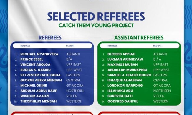 GFA selects 20 Catch Them Young Referees for 2026 KGL Foundation U-17 Colts Championship