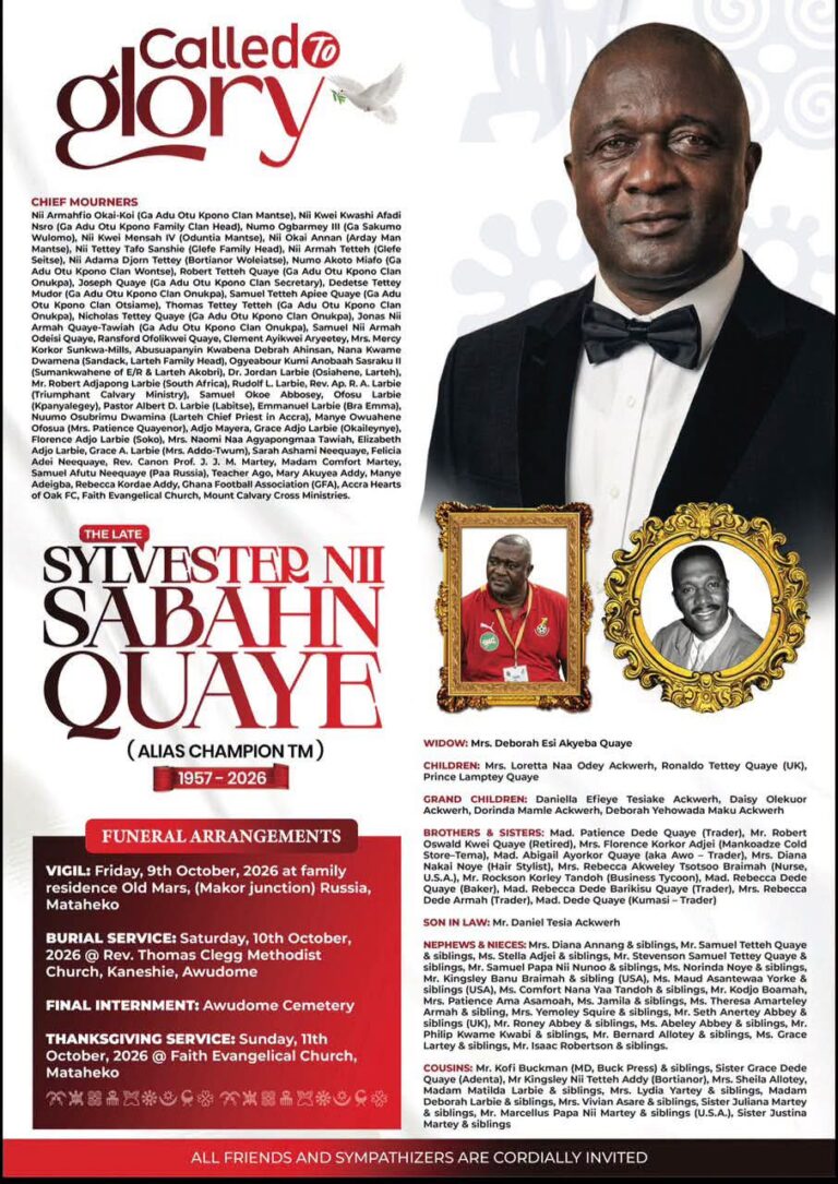 Sylvester Nii Sabahn Quaye goes home on Saturday, October 10