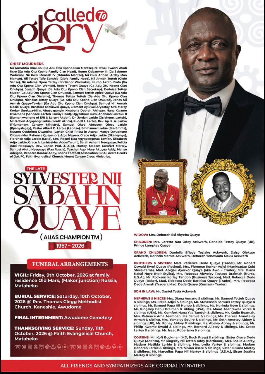 Sylvester Nii Sabahn Quaye goes home on Saturday, October 10