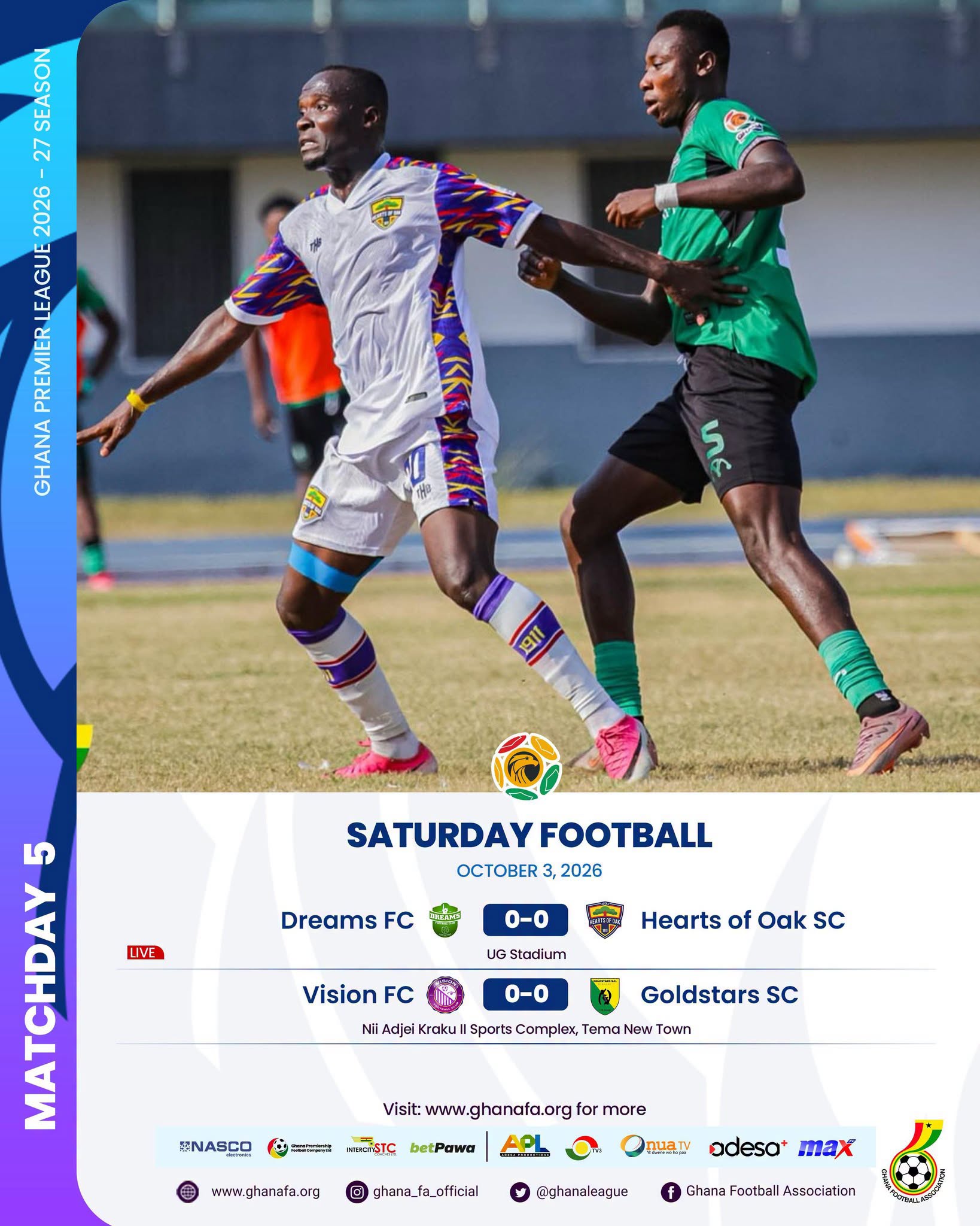 Premier League: Goalless drama as Hearts of Oak hold Dreams, Vision and Gold Stars share spoils