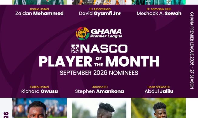 Ghana Premier League NASCO player of the month - September nominees announced