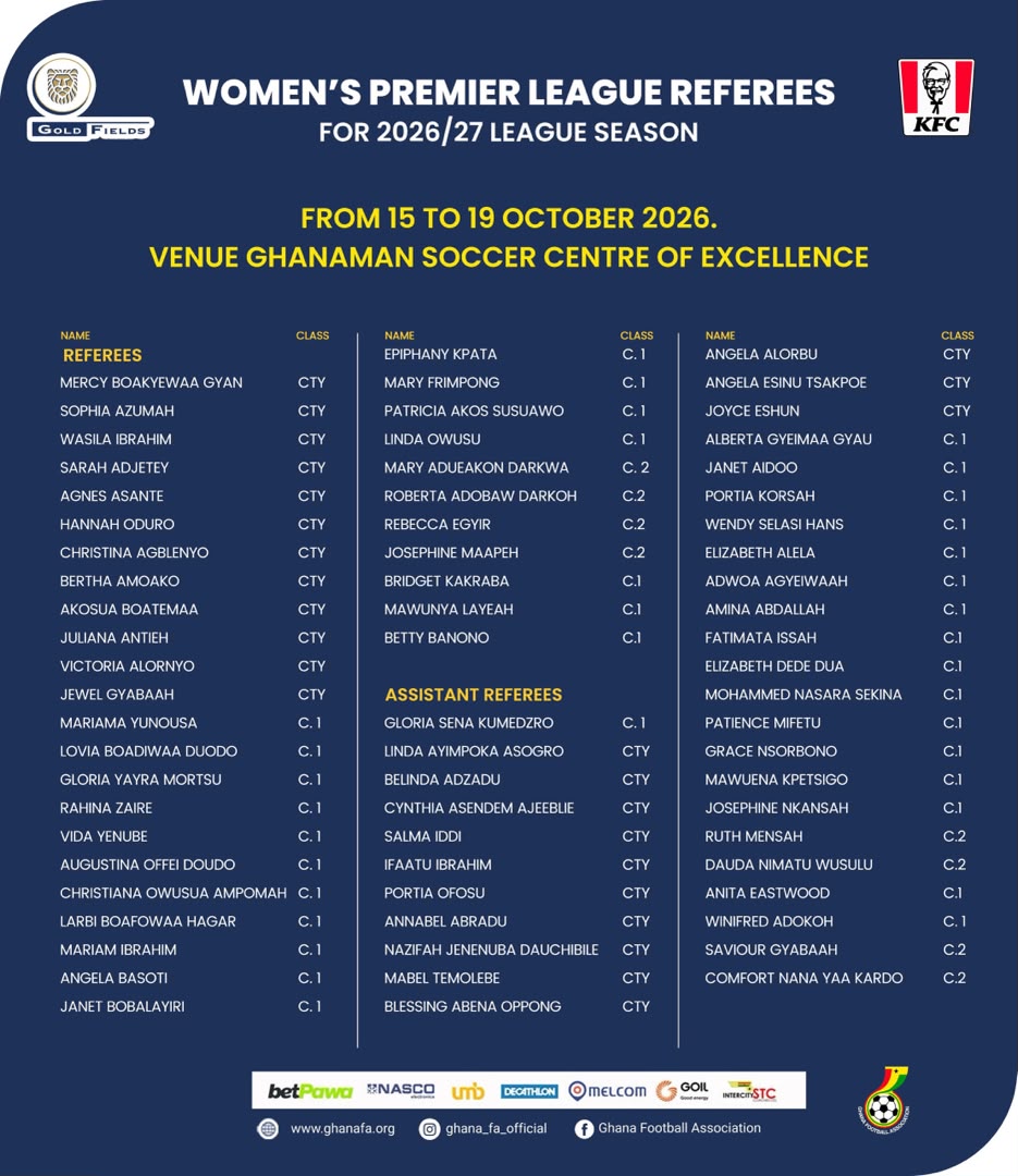 List of referees to attend course ahead of 2026/27 Women’s Premier League