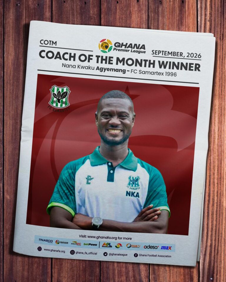 FC Samartex coach Nana Agyemang scoops NASCO coach of the month award for September