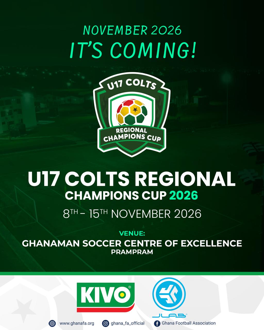 2026 U-17 Colts Regional Champions Cup slated for Prampram from November 8-15