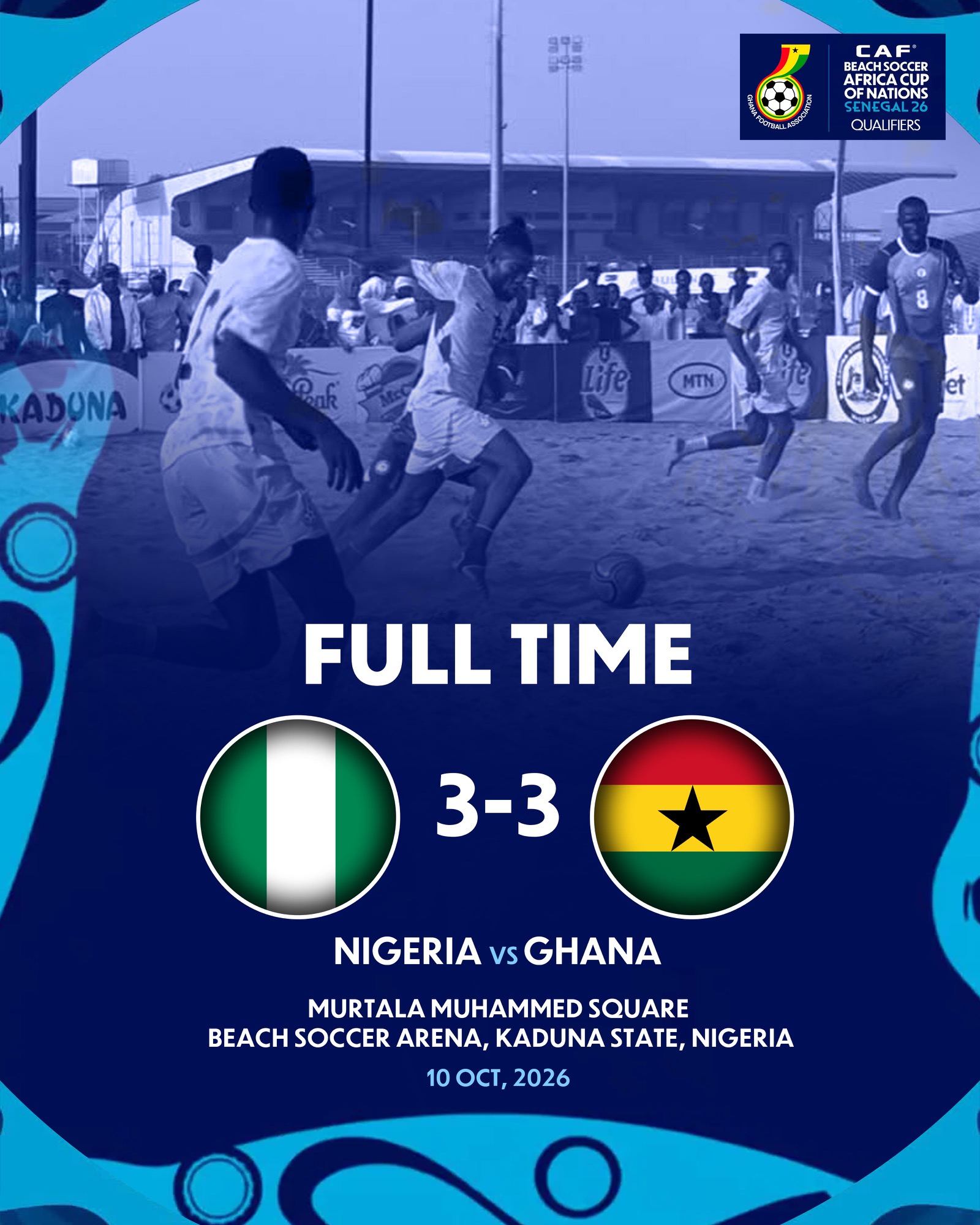 Black Sharks hold Nigeria to thrilling 3-3 draw ahead of decisive Beach Soccer AFCON qualifier in Keta