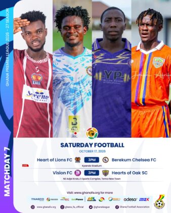 https://www.ghanafa.org/premier-league-heart-of-lions-host-berekum-chelsea-as-vision-face-hearts-of-oak-in-tema-on-saturday