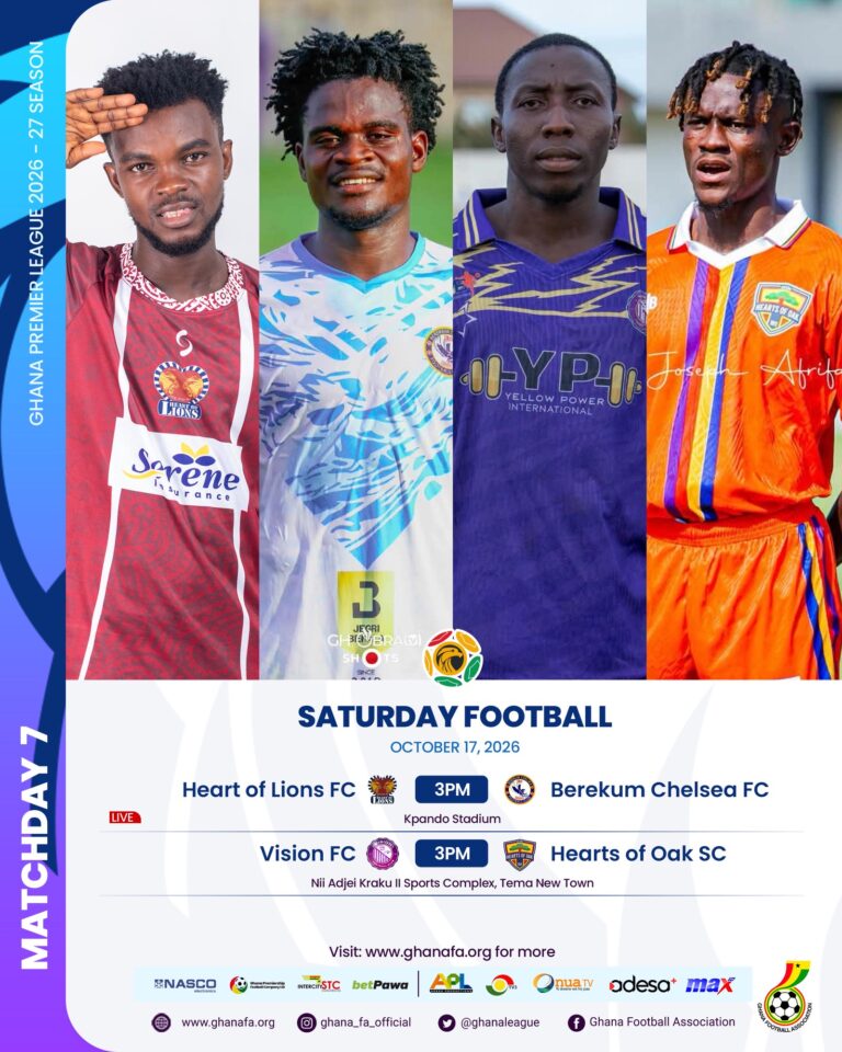 Premier League: Heart of Lions host Berekum Chelsea as Vision face Hearts of Oak in Tema on Saturday