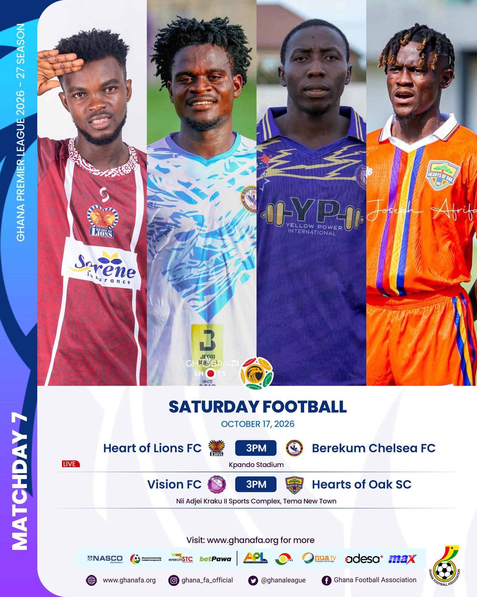 Premier League: Heart of Lions host Berekum Chelsea as Vision face Hearts of Oak in Tema on Saturday